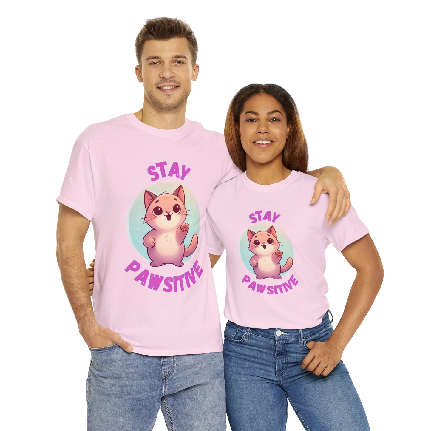 Stay Pawsitive, Unisex Heavy Cotton T-Shirt