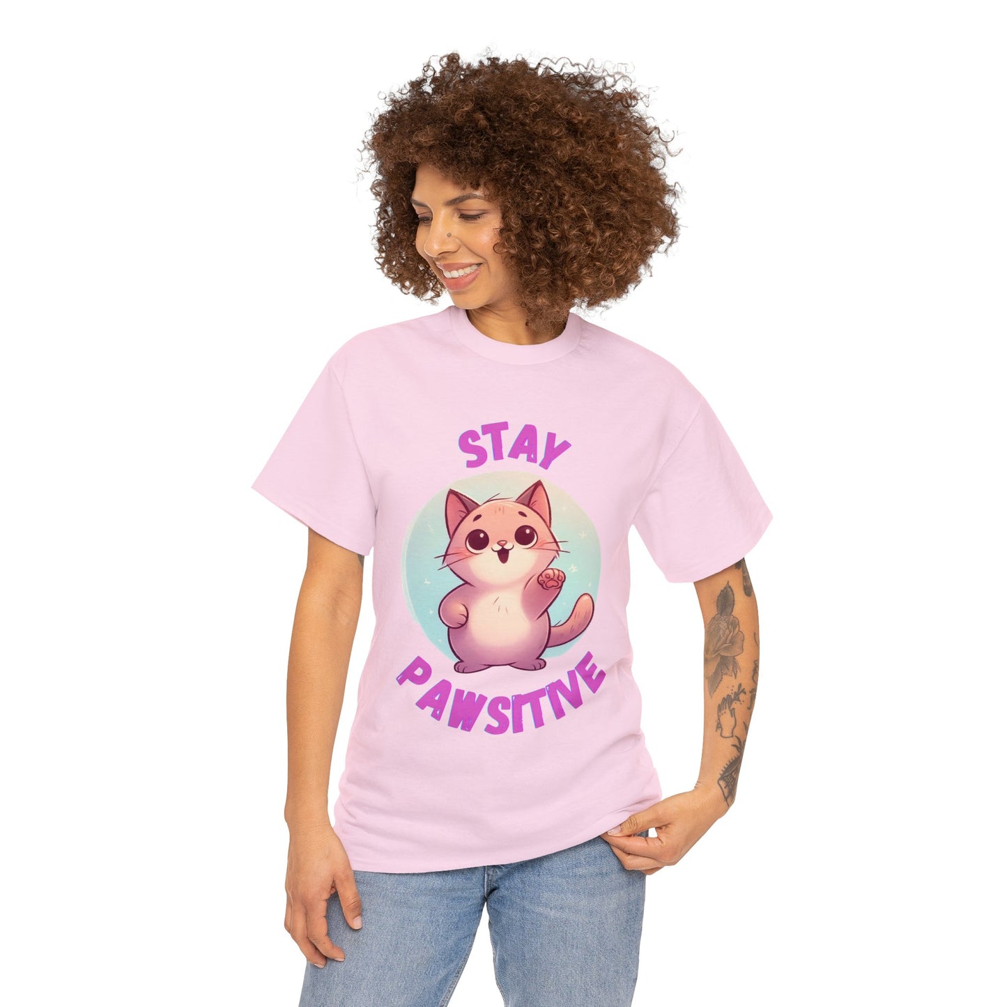 Stay Pawsitive, Unisex Heavy Cotton T-Shirt