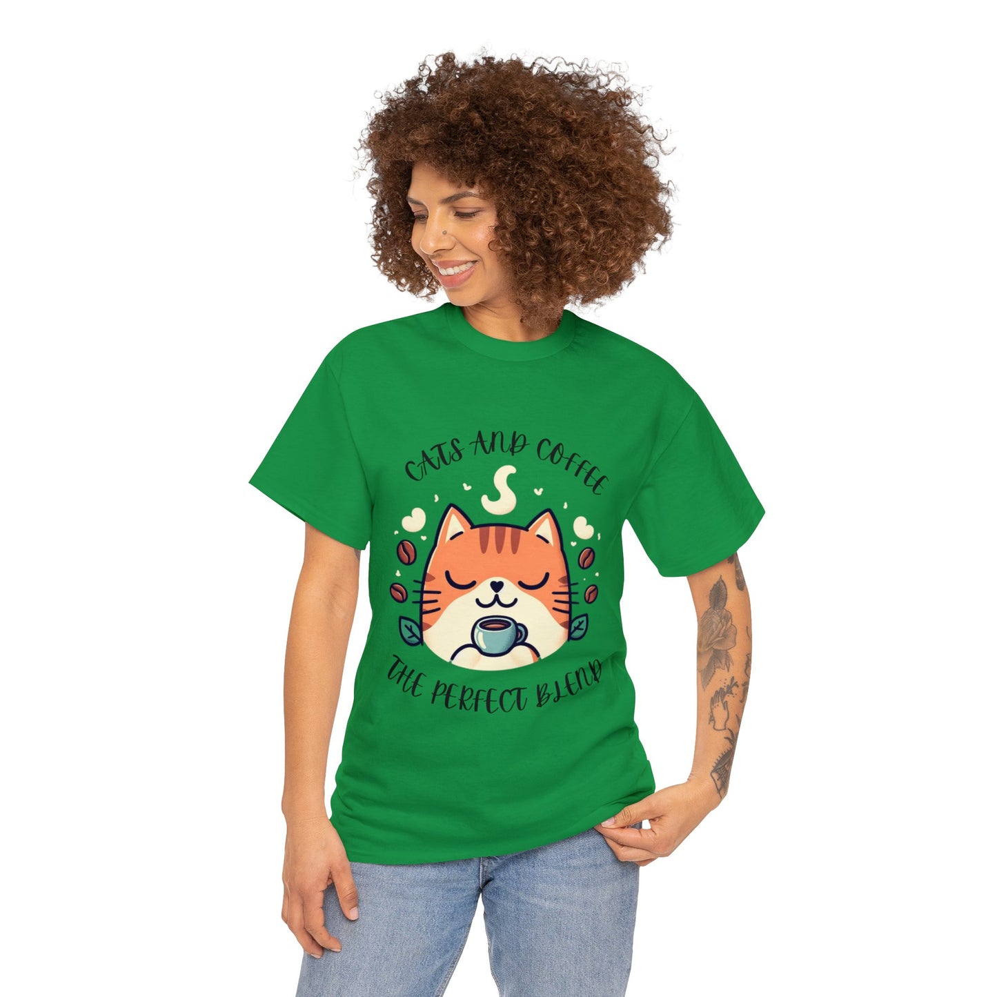 Cats and Coffee the Perfect Blend, Unisex Heavy Cotton T-Shirt