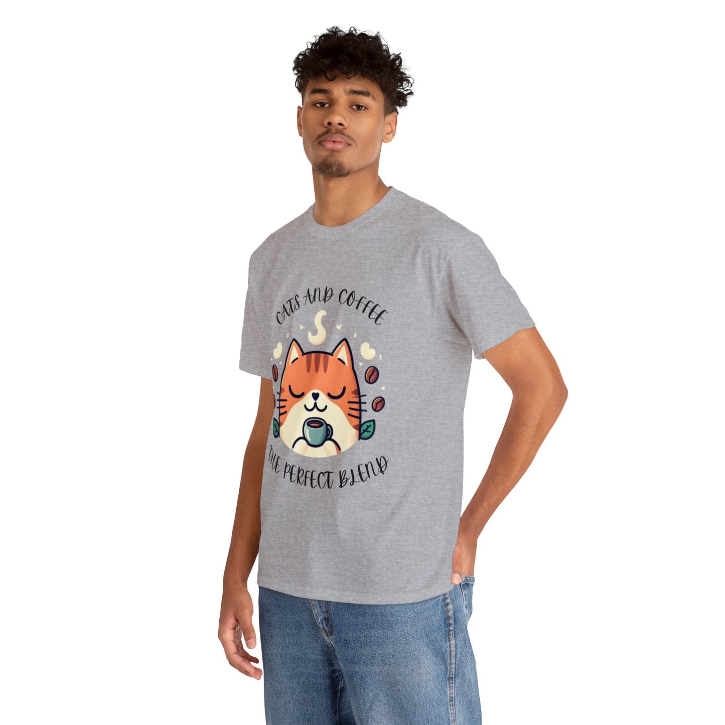 Cats and Coffee the Perfect Blend, Unisex Heavy Cotton T-Shirt