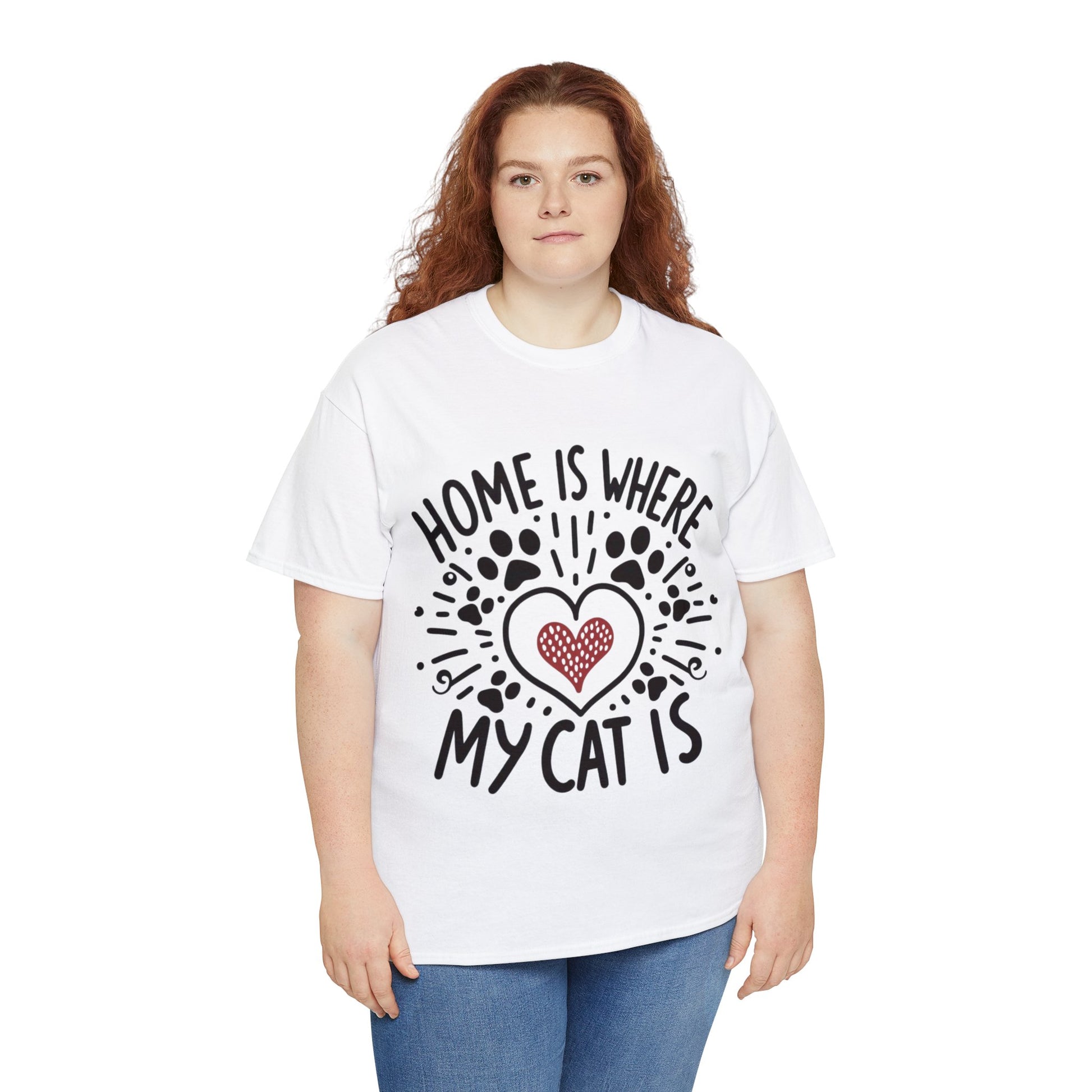 Home Is Where My Cat Is Unisex Heavy Cotton T-Shirt