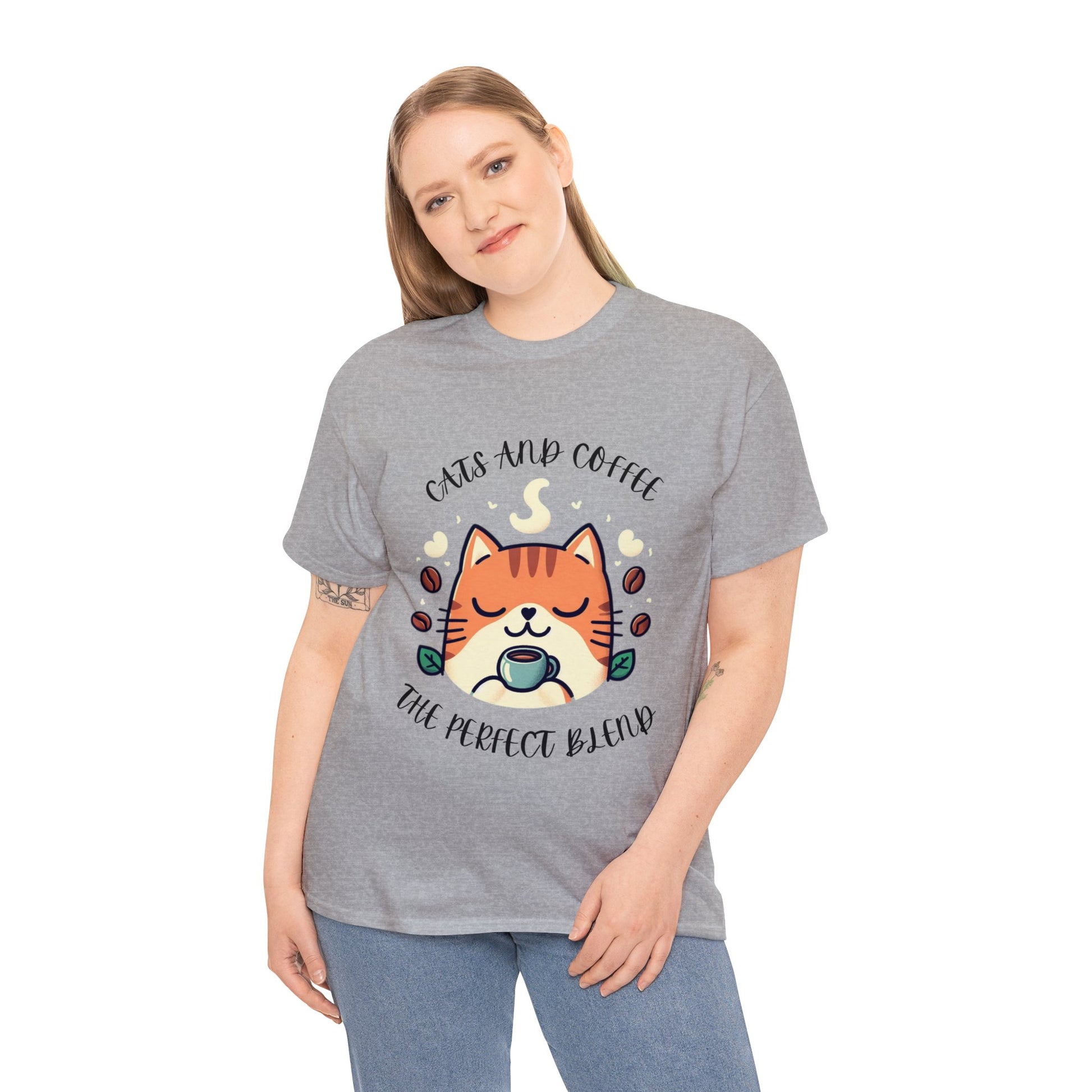 Cats and Coffee the Perfect Blend, Unisex Heavy Cotton T-Shirt