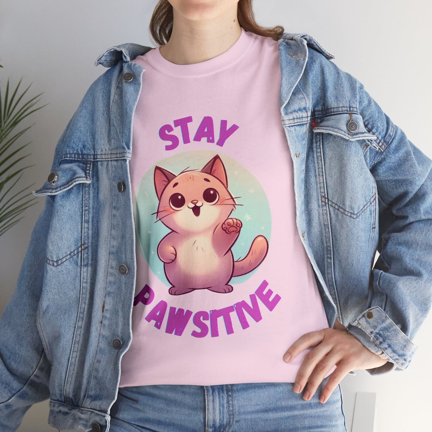 Stay Pawsitive, Unisex Heavy Cotton T-Shirt