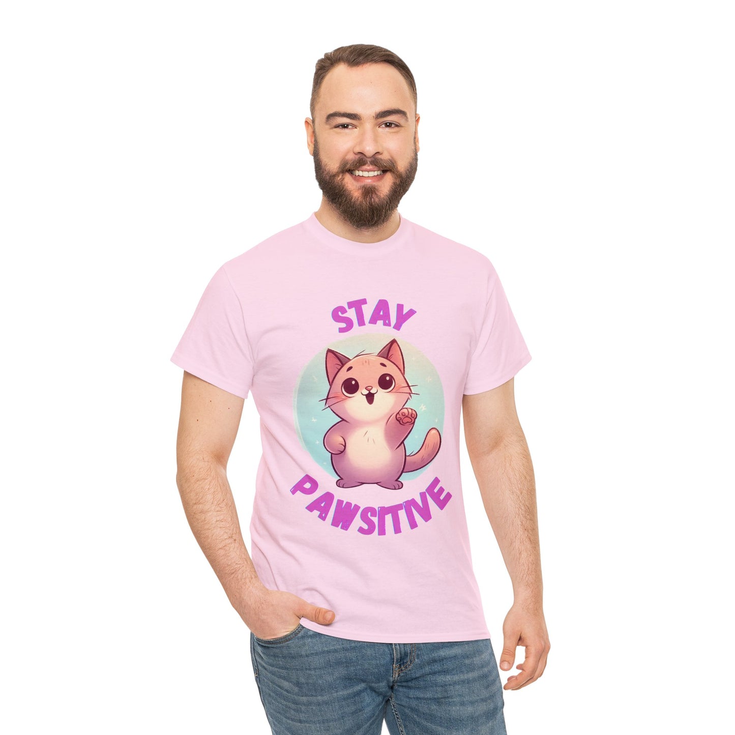 Stay Pawsitive, Unisex Heavy Cotton T-Shirt