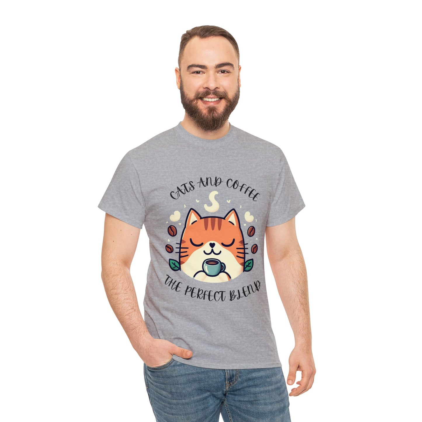 Cats and Coffee the Perfect Blend, Unisex Heavy Cotton T-Shirt