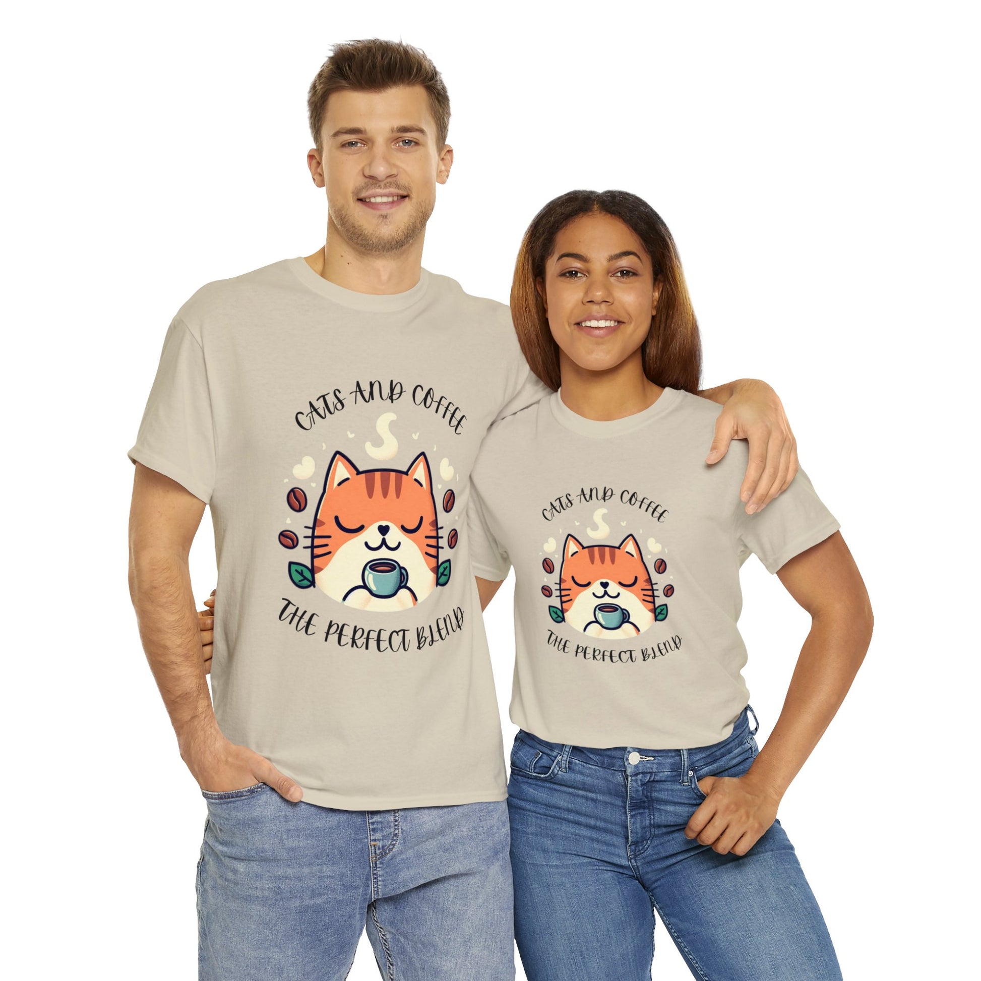 Cats and Coffee the Perfect Blend, Unisex Heavy Cotton T-Shirt