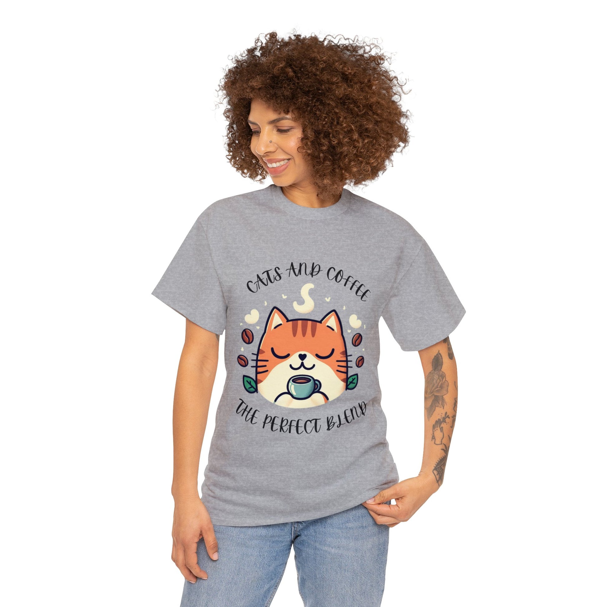 Cats and Coffee the Perfect Blend, Unisex Heavy Cotton T-Shirt