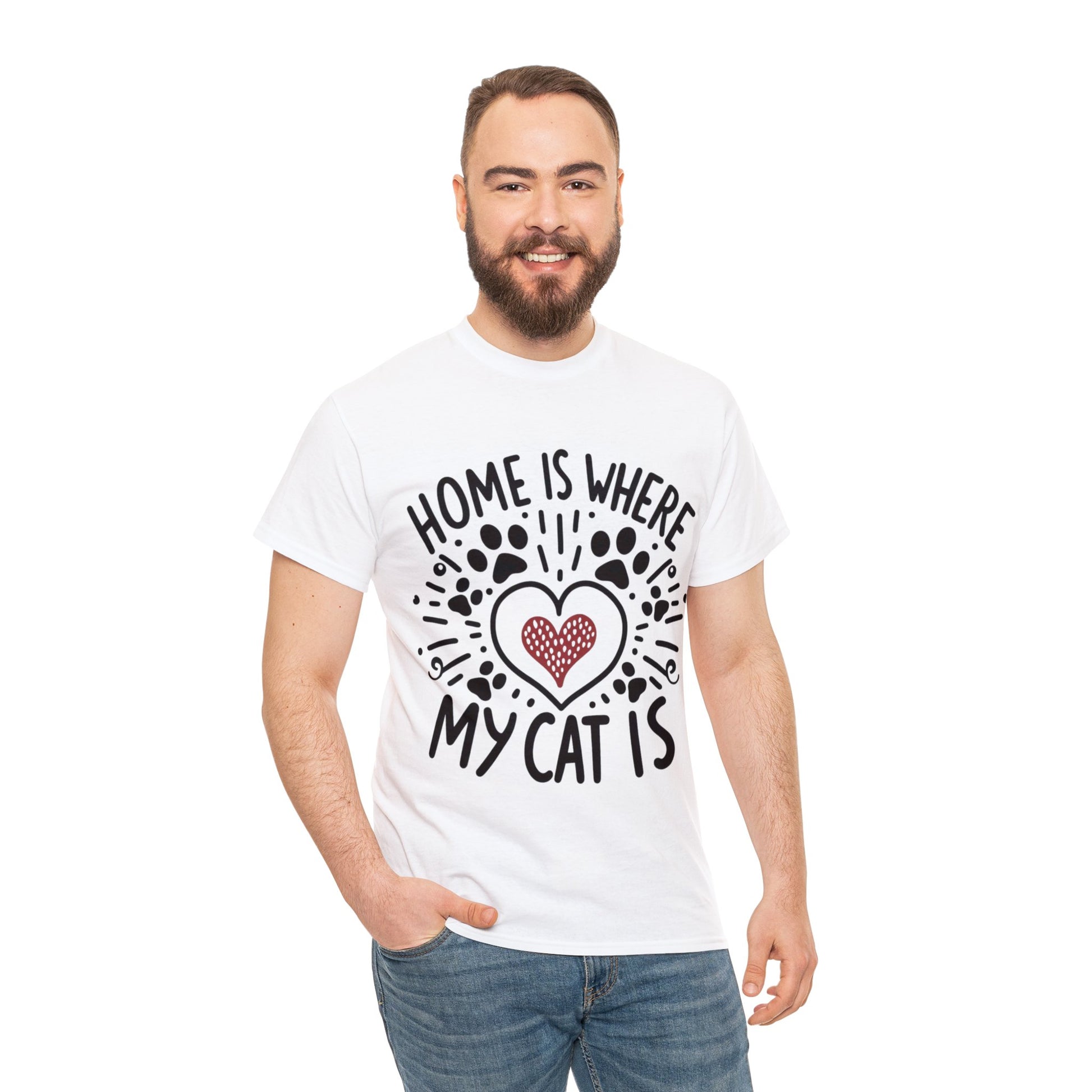 Home Is Where My Cat Is Unisex Heavy Cotton T-Shirt