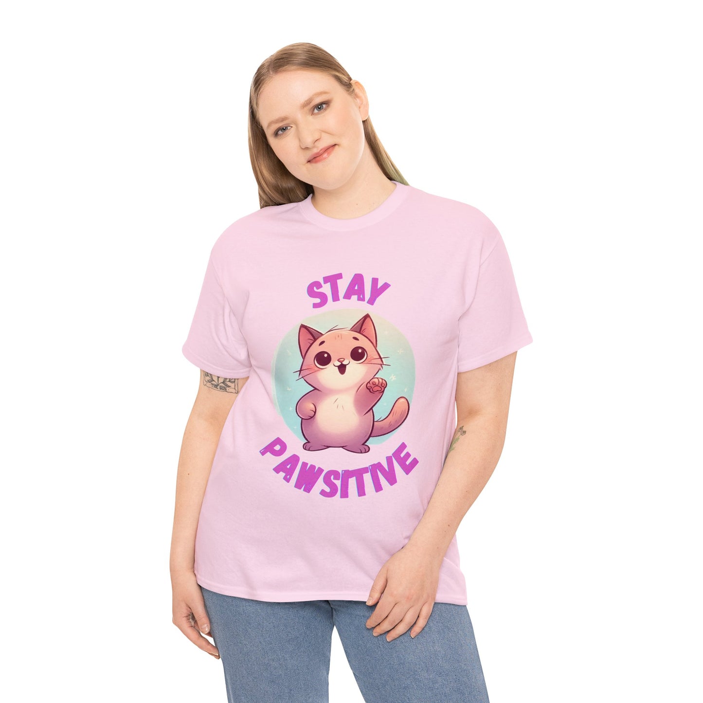 Stay Pawsitive, Unisex Heavy Cotton T-Shirt