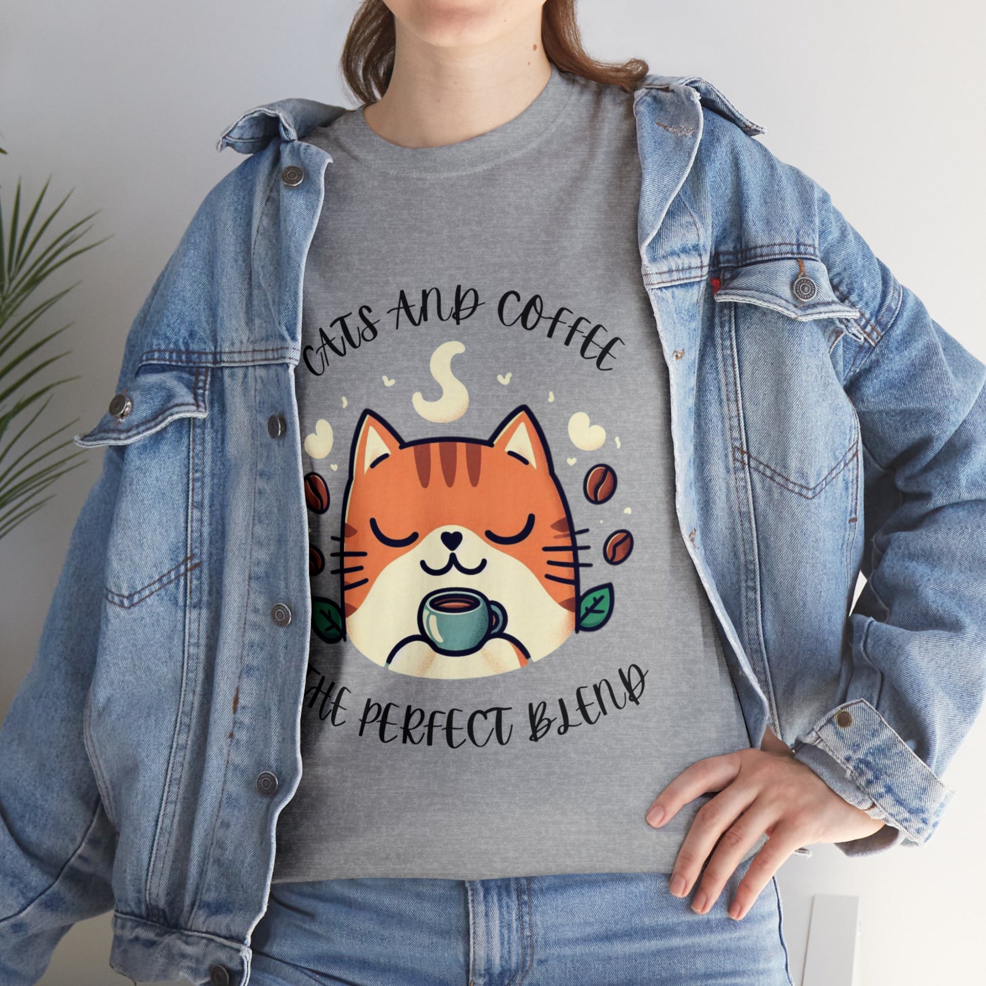 Cats and Coffee the Perfect Blend, Unisex Heavy Cotton T-Shirt