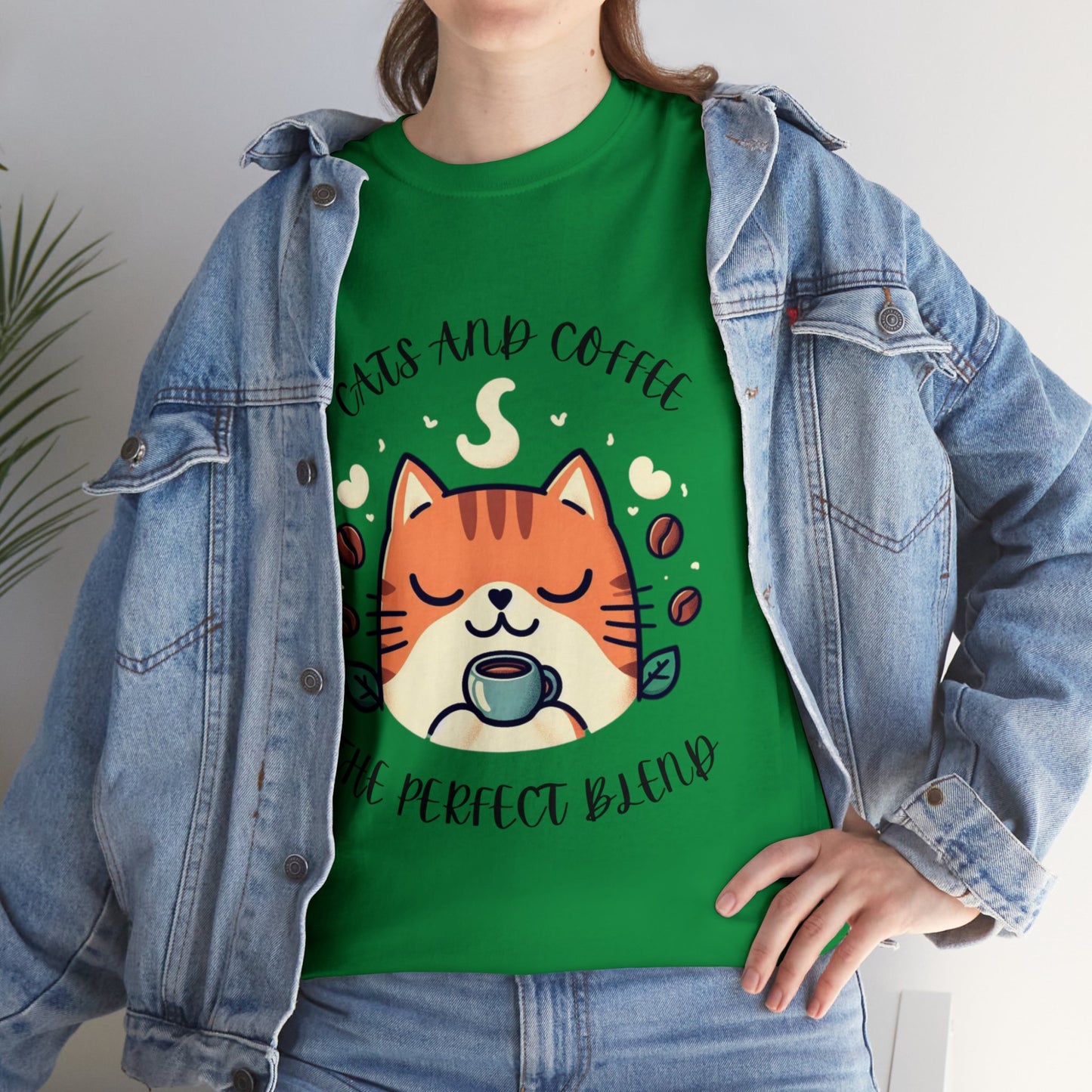 Cats and Coffee the Perfect Blend, Unisex Heavy Cotton T-Shirt